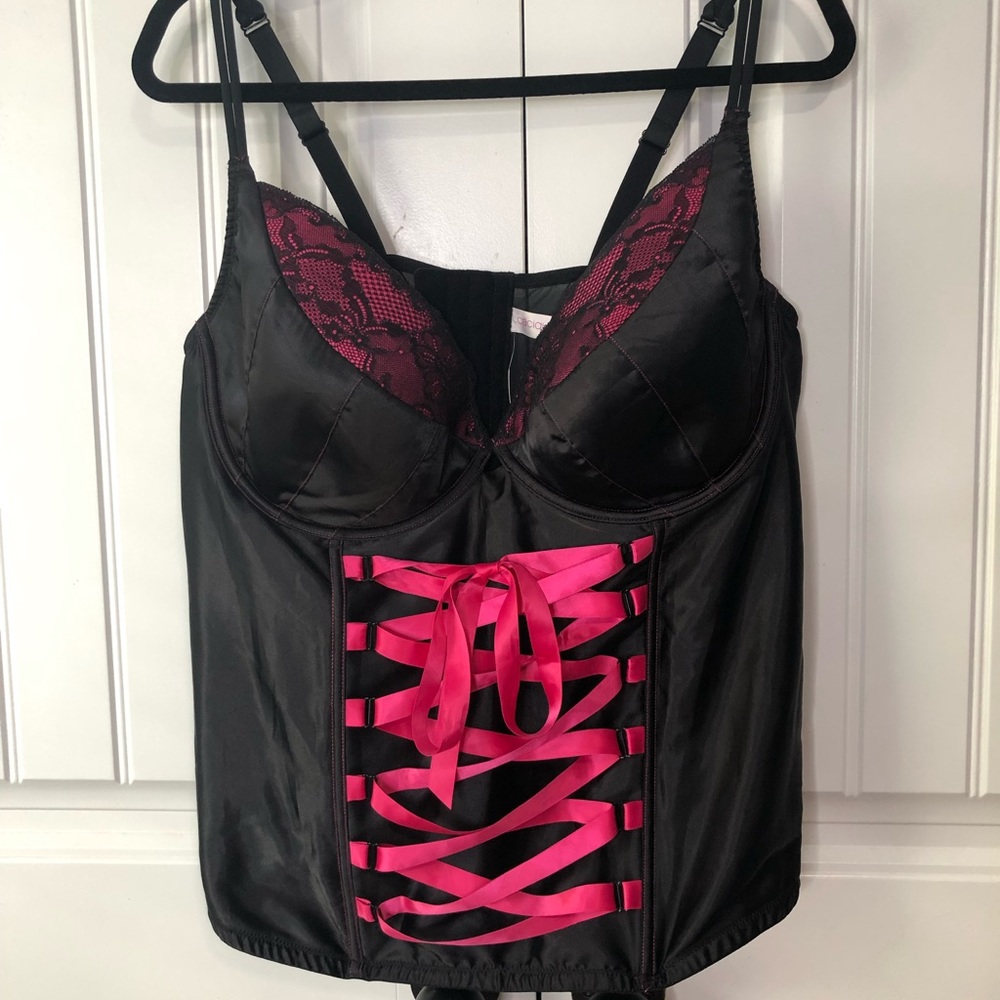 Black and pink faux corset top